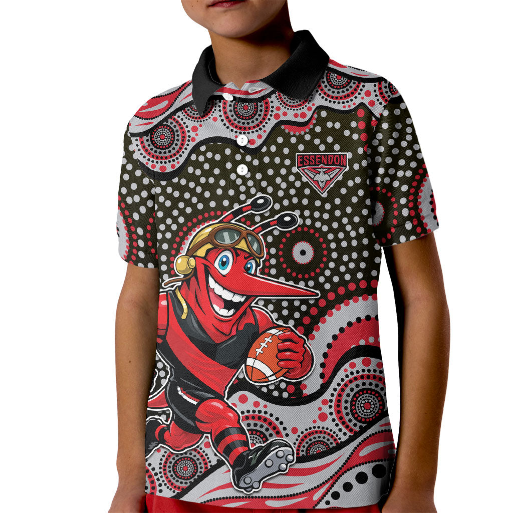 Essendon Bombers Kid Polo Shirt Aboriginal Dot Pattern - Football Mascot Heritage Pride