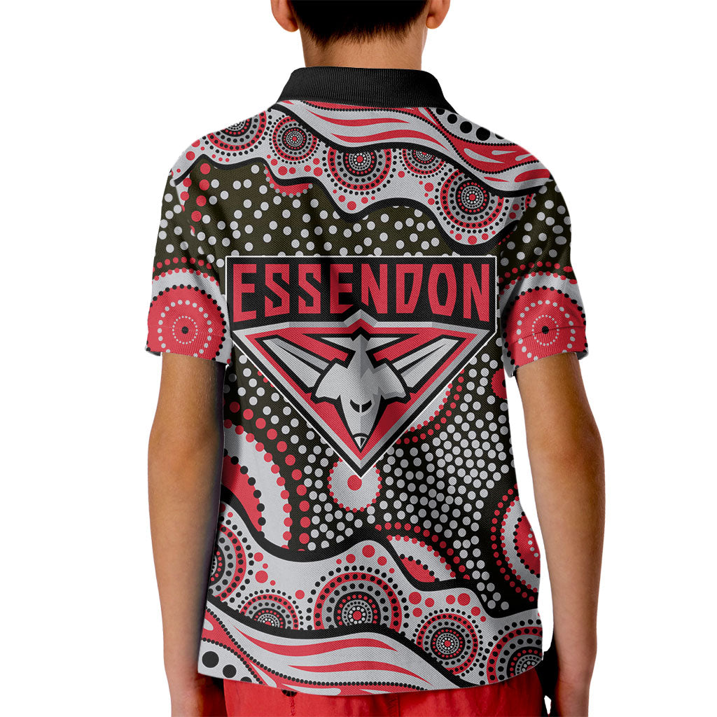 Essendon Bombers Kid Polo Shirt Aboriginal Dot Pattern - Football Mascot Heritage Pride