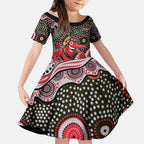 Essendon Bombers Kid Short Sleeve Dress Aboriginal Dot Pattern - Football Mascot Heritage Pride