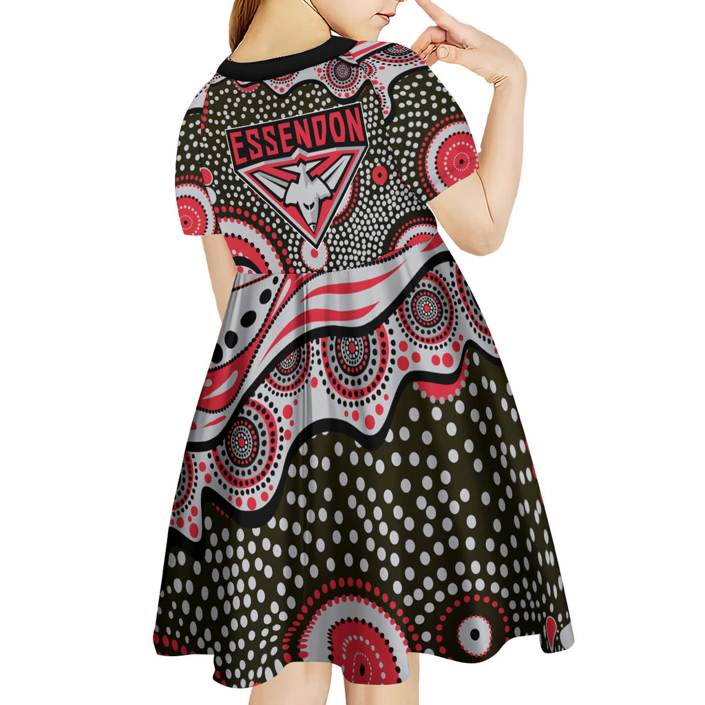 Essendon Bombers Kid Short Sleeve Dress Aboriginal Dot Pattern - Football Mascot Heritage Pride