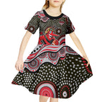 Essendon Bombers Kid Short Sleeve Dress Aboriginal Dot Pattern - Football Mascot Heritage Pride
