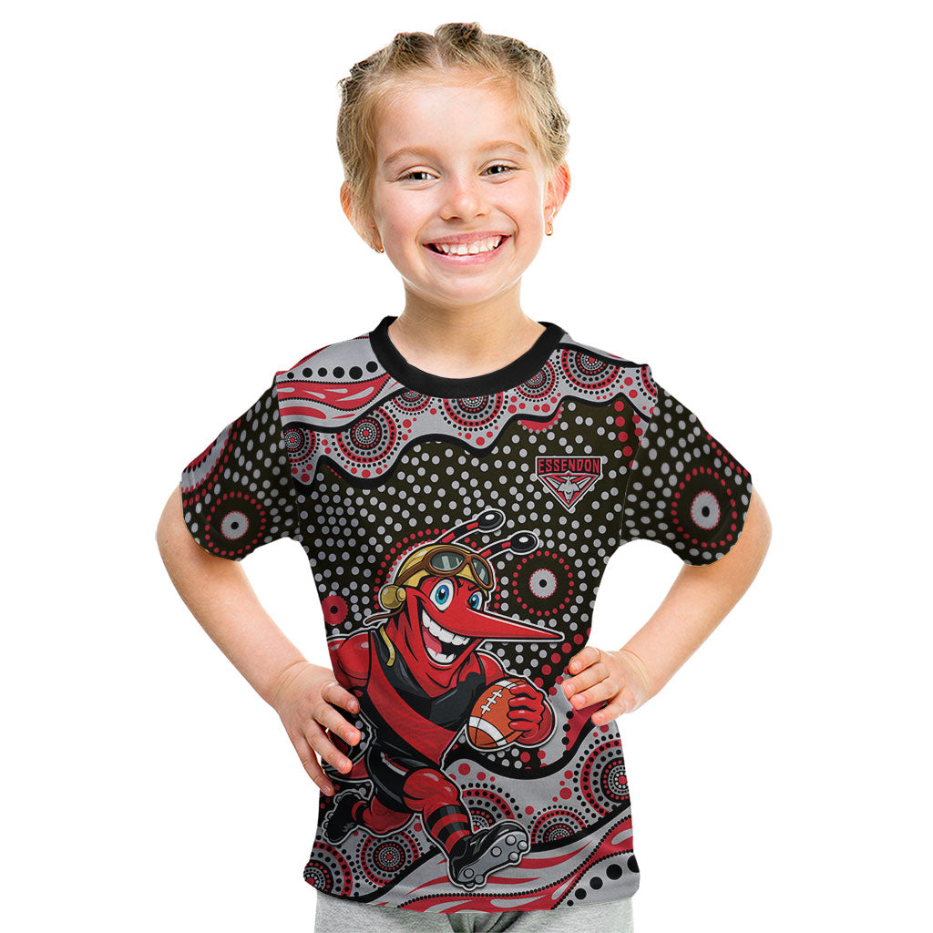 Essendon Bombers Kid T Shirt Aboriginal Dot Pattern - Football Mascot Heritage Pride