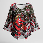 Essendon Bombers Kimono Sleeve Blouse Aboriginal Dot Pattern - Football Mascot Heritage Pride