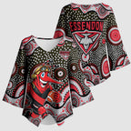 Essendon Bombers Kimono Sleeve Blouse Aboriginal Dot Pattern - Football Mascot Heritage Pride