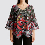 Essendon Bombers Kimono Sleeve Blouse Aboriginal Dot Pattern - Football Mascot Heritage Pride