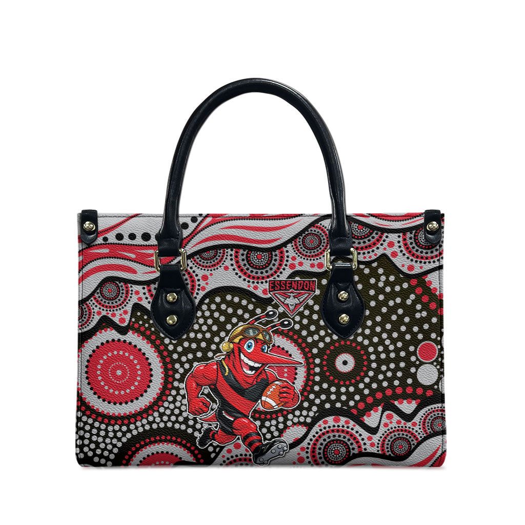 Essendon Bombers Leather Bag Aboriginal Dot Pattern - Football Mascot Heritage Pride