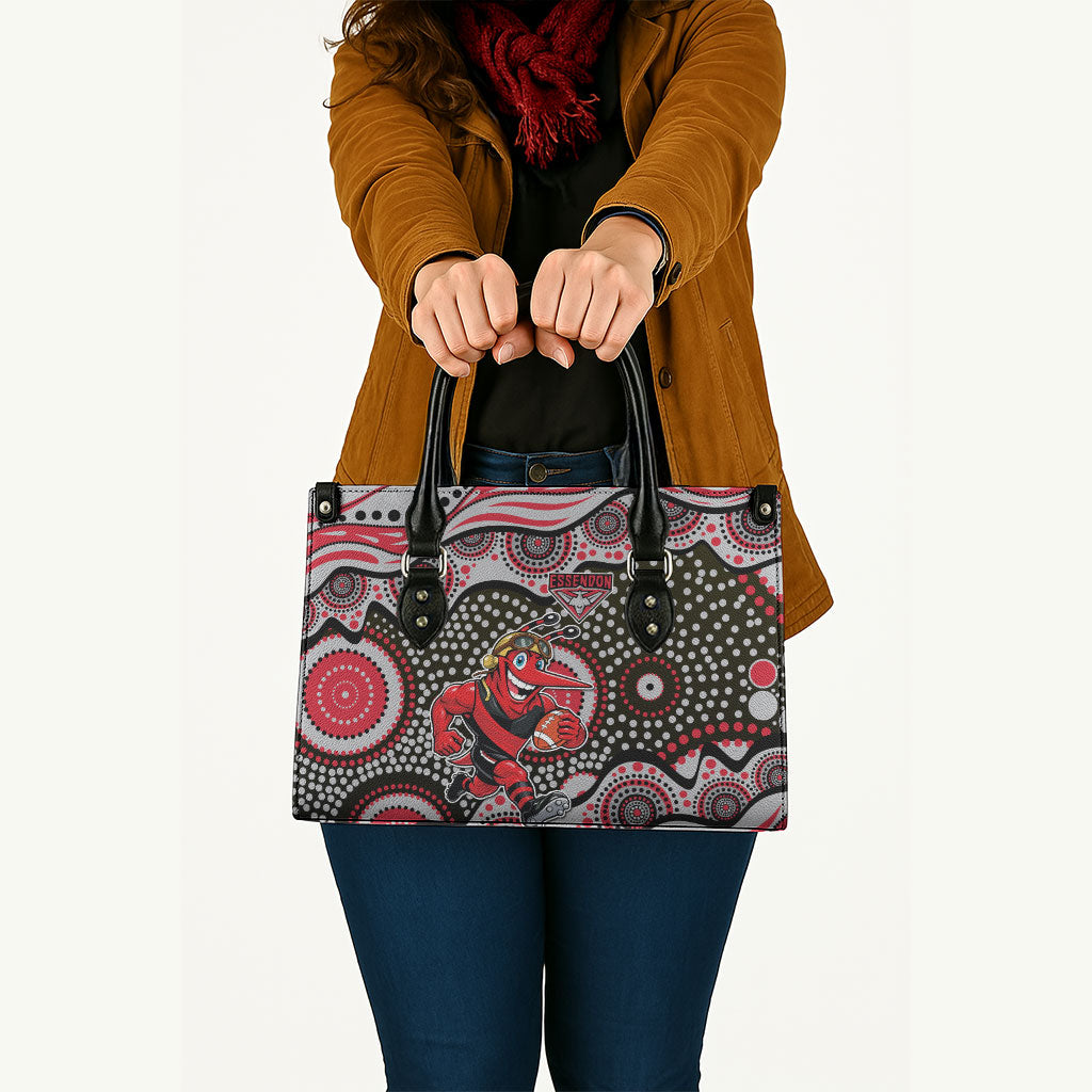Essendon Bombers Leather Bag Aboriginal Dot Pattern - Football Mascot Heritage Pride