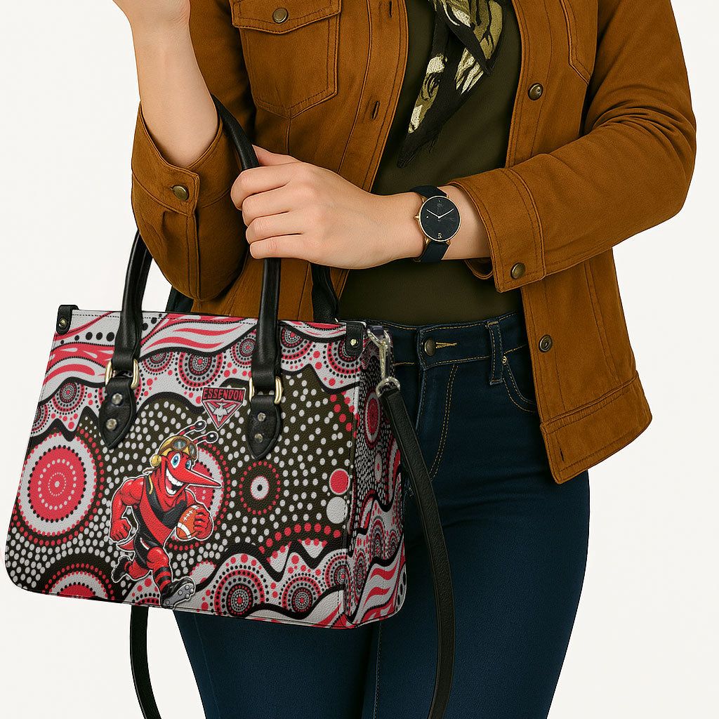Essendon Bombers Leather Bag Aboriginal Dot Pattern - Football Mascot Heritage Pride