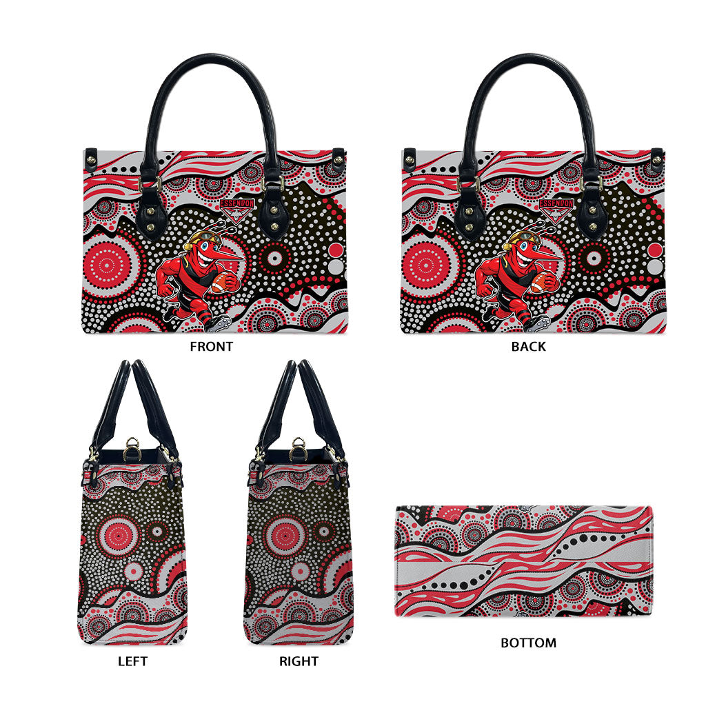 Essendon Bombers Leather Bag Aboriginal Dot Pattern - Football Mascot Heritage Pride
