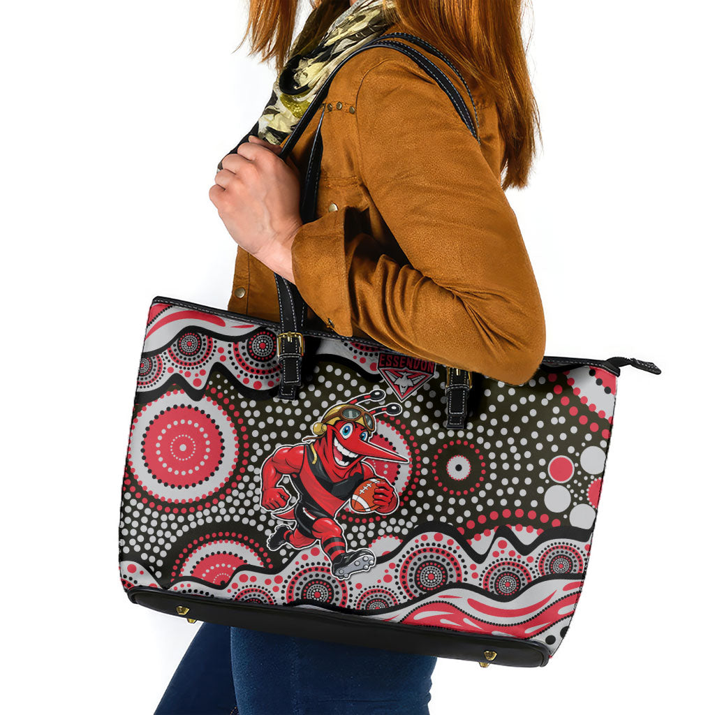 Essendon Bombers Leather Tote Bag Aboriginal Dot Pattern - Football Mascot Heritage Pride