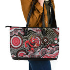 Essendon Bombers Leather Tote Bag Aboriginal Dot Pattern - Football Mascot Heritage Pride