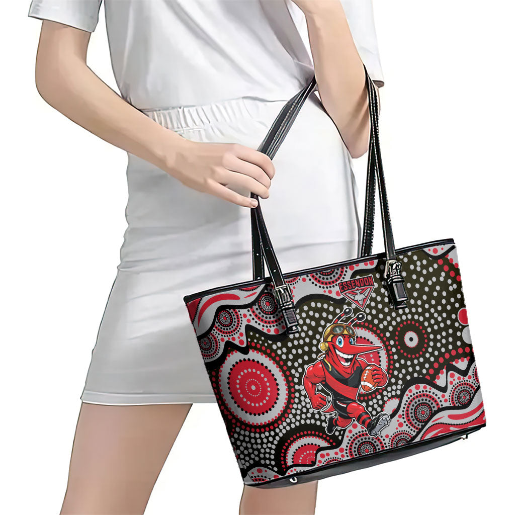 Essendon Bombers Leather Tote Bag Aboriginal Dot Pattern - Football Mascot Heritage Pride