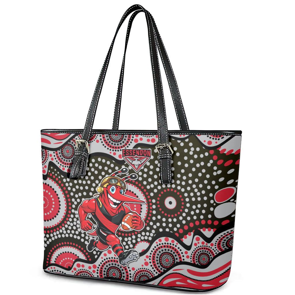 Essendon Bombers Leather Tote Bag Aboriginal Dot Pattern - Football Mascot Heritage Pride
