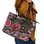 Essendon Bombers Leather Tote Bag Aboriginal Dot Pattern - Football Mascot Heritage Pride