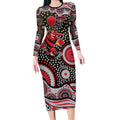 Essendon Bombers Long Sleeve Bodycon Dress Aboriginal Dot Pattern - Football Mascot Heritage Pride