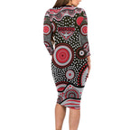 Essendon Bombers Long Sleeve Bodycon Dress Aboriginal Dot Pattern - Football Mascot Heritage Pride