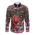 Essendon Bombers Long Sleeve Button Shirt Aboriginal Dot Pattern - Football Mascot Heritage Pride