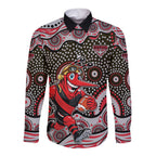 Essendon Bombers Long Sleeve Button Shirt Aboriginal Dot Pattern - Football Mascot Heritage Pride