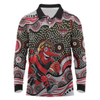 Essendon Bombers Long Sleeve Polo Shirt Aboriginal Dot Pattern - Football Mascot Heritage Pride