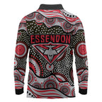 Essendon Bombers Long Sleeve Polo Shirt Aboriginal Dot Pattern - Football Mascot Heritage Pride