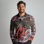 Essendon Bombers Long Sleeve Polo Shirt Aboriginal Dot Pattern - Football Mascot Heritage Pride
