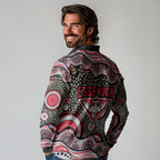 Essendon Bombers Long Sleeve Polo Shirt Aboriginal Dot Pattern - Football Mascot Heritage Pride