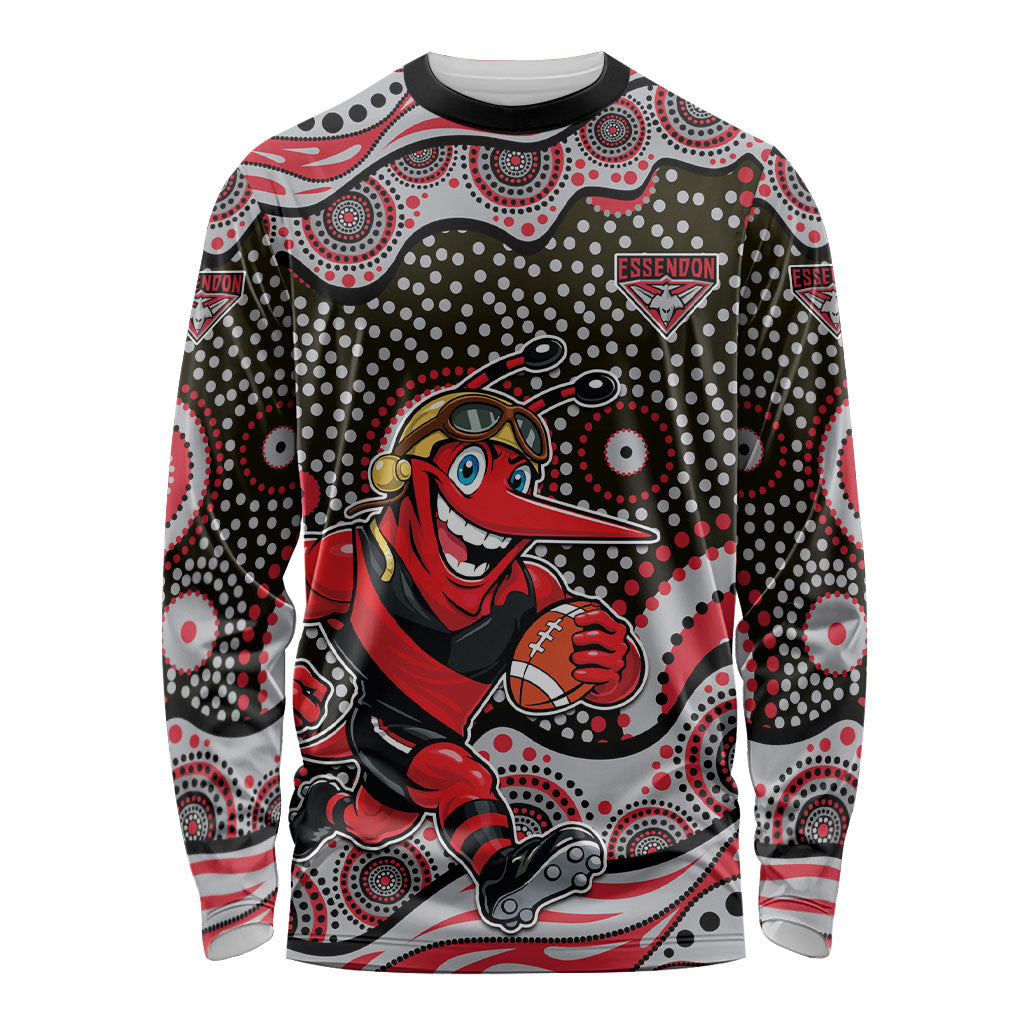 Essendon Bombers Long Sleeve Shirt Aboriginal Dot Pattern - Football Mascot Heritage Pride