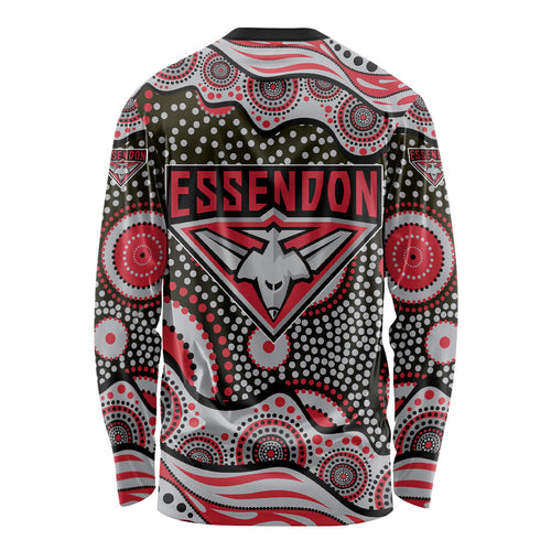 Essendon Bombers Long Sleeve Shirt Aboriginal Dot Pattern - Football Mascot Heritage Pride