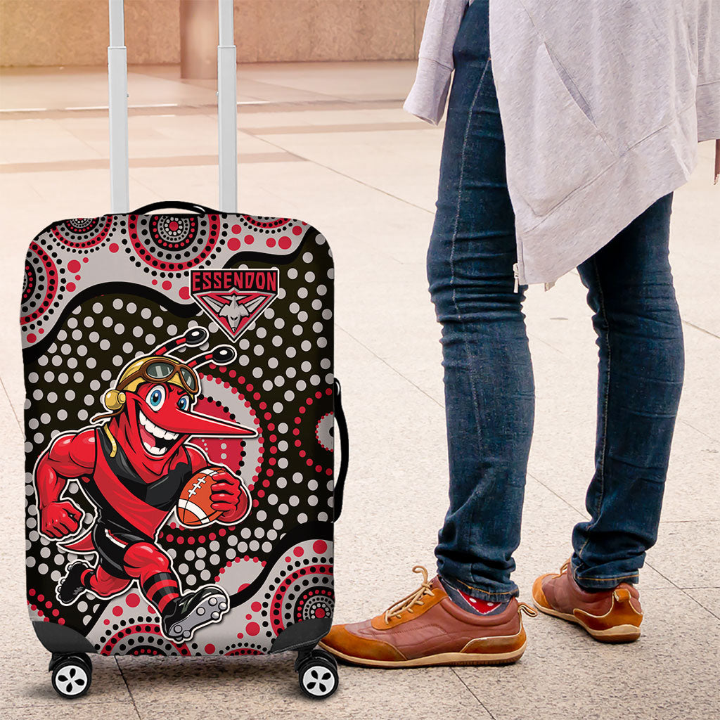 Essendon Bombers Luggage Cover Aboriginal Dot Pattern - Football Mascot Heritage Pride