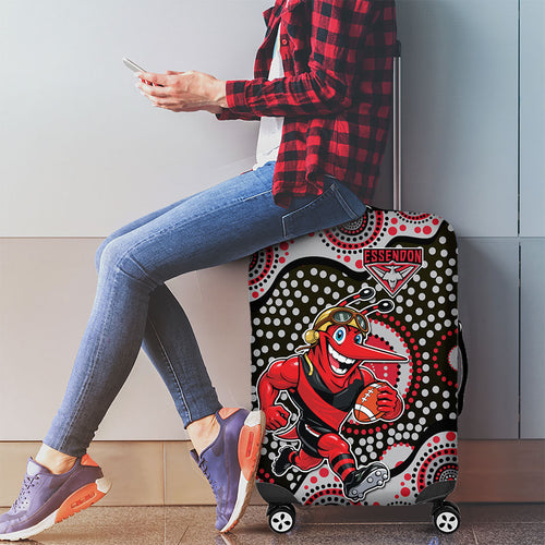 Essendon Bombers Luggage Cover Aboriginal Dot Pattern - Football Mascot Heritage Pride