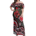 Essendon Bombers Off Shoulder Maxi Dress Aboriginal Dot Pattern - Football Mascot Heritage Pride