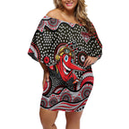 Essendon Bombers Off Shoulder Short Dress Aboriginal Dot Pattern - Football Mascot Heritage Pride