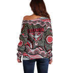 Essendon Bombers Off Shoulder Sweater Aboriginal Dot Pattern - Football Mascot Heritage Pride