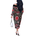 Essendon Bombers Off The Shoulder Long Sleeve Dress Aboriginal Dot Pattern - Football Mascot Heritage Pride