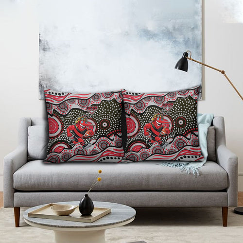 Essendon Bombers Pillow Cover Aboriginal Dot Pattern - Football Mascot Heritage Pride