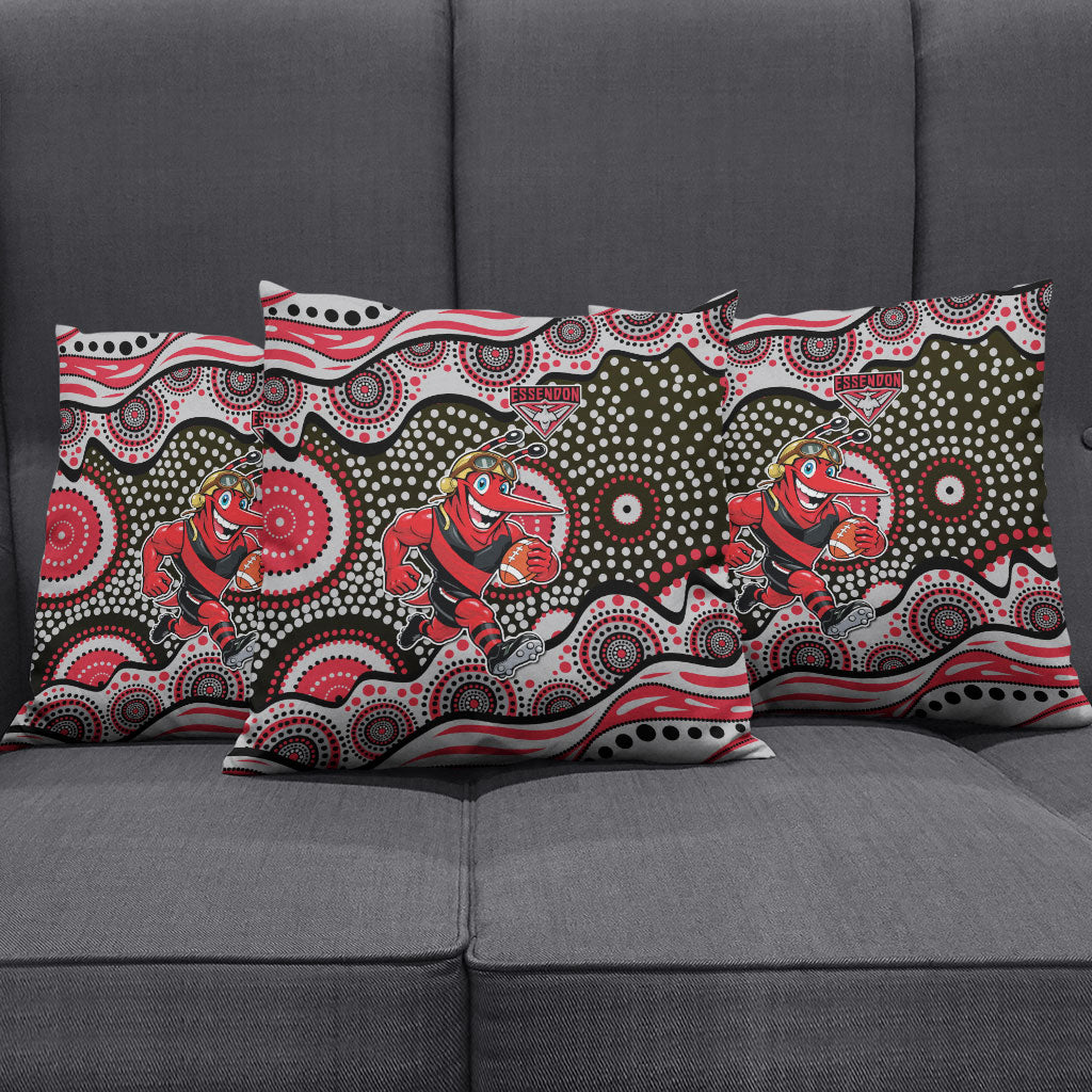 Essendon Bombers Pillow Cover Aboriginal Dot Pattern - Football Mascot Heritage Pride