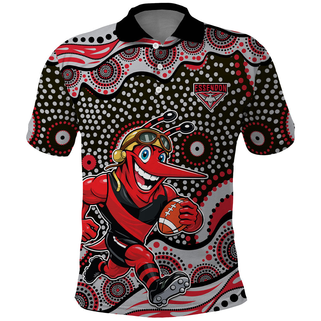 Essendon Bombers Polo Shirt Aboriginal Dot Pattern - Football Mascot Heritage Pride