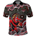 Essendon Bombers Polo Shirt Aboriginal Dot Pattern - Football Mascot Heritage Pride