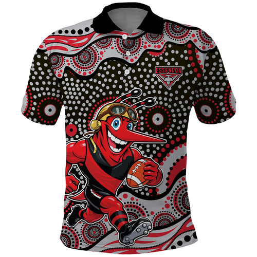 Essendon Bombers Polo Shirt Aboriginal Dot Pattern - Football Mascot Heritage Pride