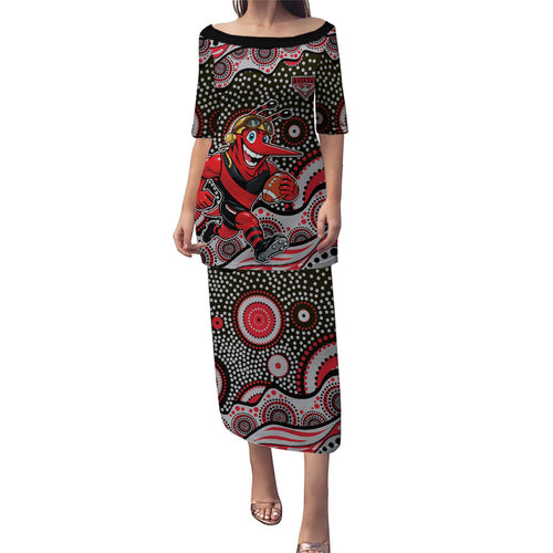 Essendon Bombers Puletasi Aboriginal Dot Pattern - Football Mascot Heritage Pride