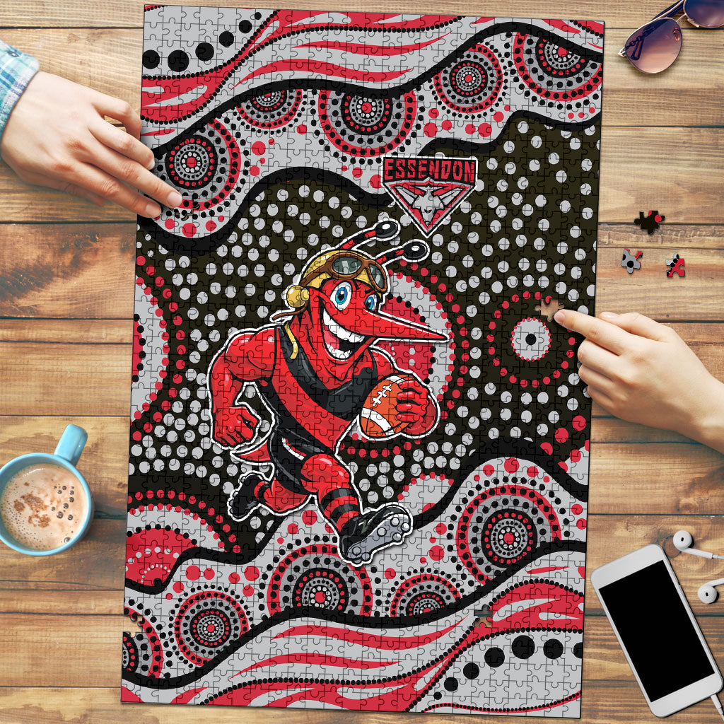 Essendon Bombers Puzzle Aboriginal Dot Pattern - Football Mascot Heritage Pride