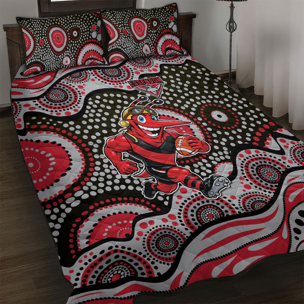 Essendon Bombers Quilt Bed Set Aboriginal Dot Pattern - Football Mascot Heritage Pride