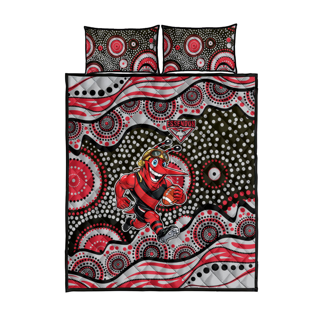 Essendon Bombers Quilt Bed Set Aboriginal Dot Pattern - Football Mascot Heritage Pride