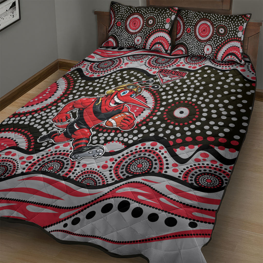 Essendon Bombers Quilt Bed Set Aboriginal Dot Pattern - Football Mascot Heritage Pride