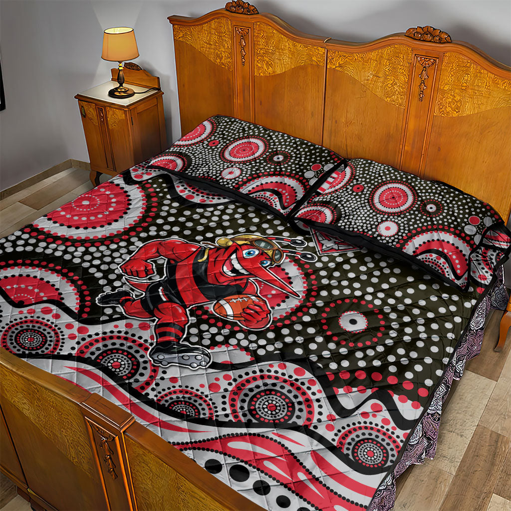 Essendon Bombers Quilt Bed Set Aboriginal Dot Pattern - Football Mascot Heritage Pride