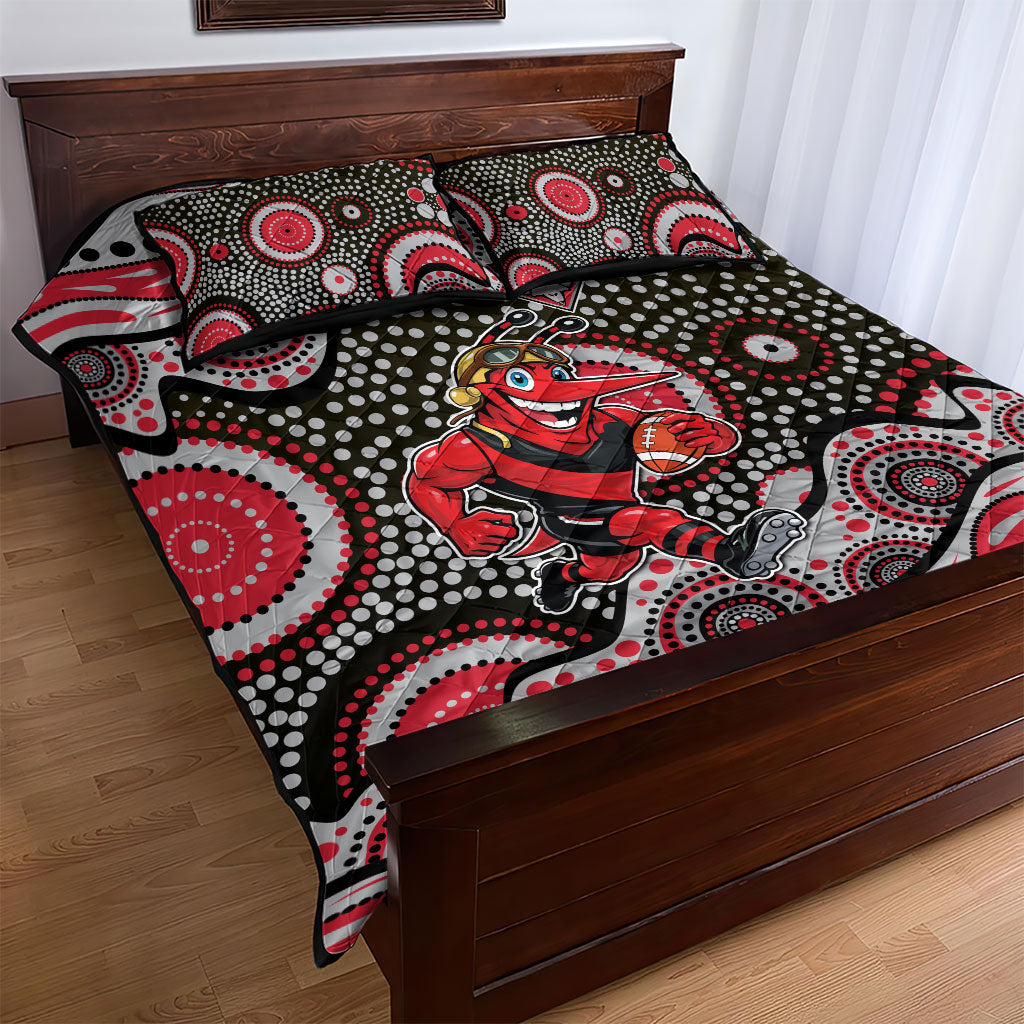Essendon Bombers Quilt Bed Set Aboriginal Dot Pattern - Football Mascot Heritage Pride