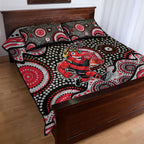 Essendon Bombers Quilt Bed Set Aboriginal Dot Pattern - Football Mascot Heritage Pride