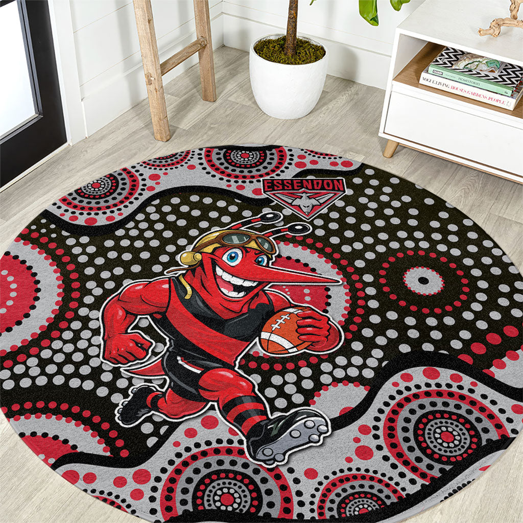 Essendon Bombers Round Carpet Aboriginal Dot Pattern - Football Mascot Heritage Pride