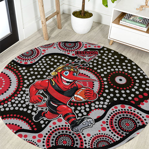 Essendon Bombers Round Carpet Aboriginal Dot Pattern - Football Mascot Heritage Pride