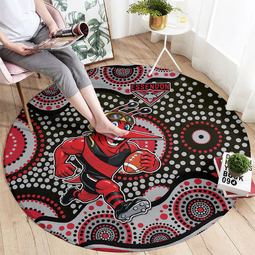 Essendon Bombers Round Carpet Aboriginal Dot Pattern - Football Mascot Heritage Pride